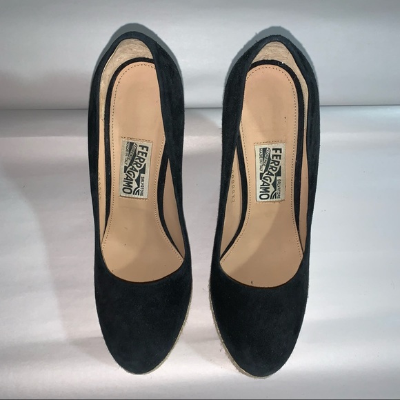 🍔SOLD🍔SALVATORE FERRAGAMO size 10 suede PLATFORM wedge heel ESPADRILLE pumps - Picture 4 of 12